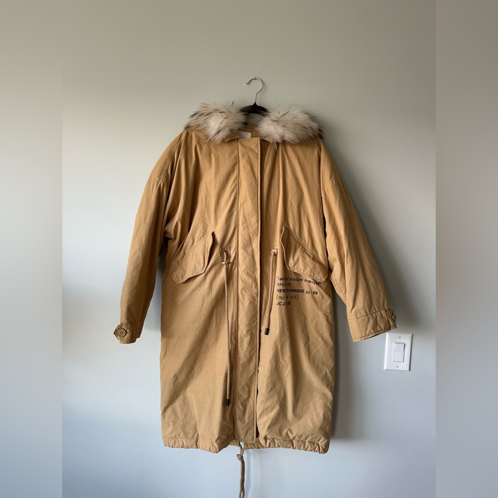 JUCY JUDY Beige Fur-Trimmed Women's Coat - Picture 14 of 14